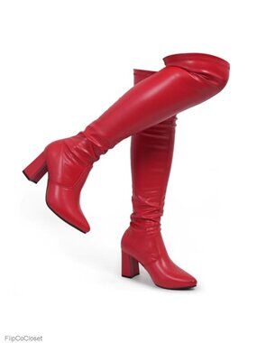 Hawkwell Women's Thigh High Boots Pointy Toe High Heel Over The Knee PU